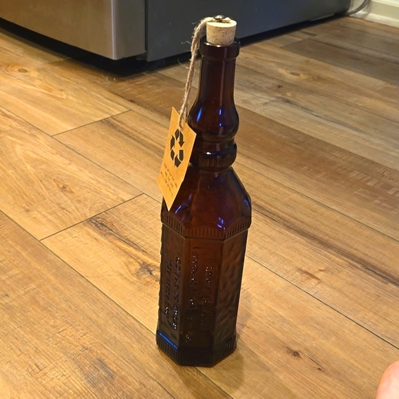 Decorative Recycled Brown Glass Bottle with Cork - Picture 6 of 6